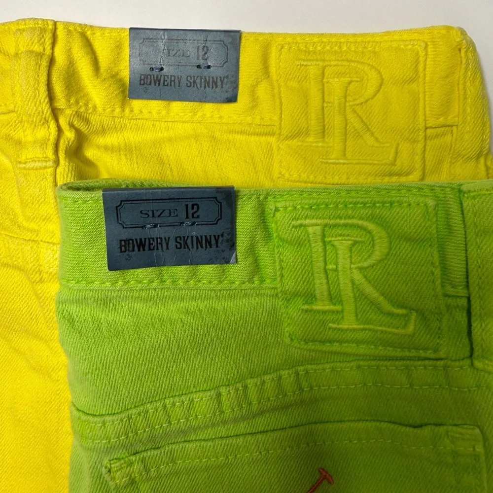 Lot Of 2 Ralph Lauren Bowery Skinny Jeans Girls 12 Big Pony  Yellow /green NWT